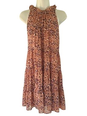 entro Floral / Confettie Ruffle-Neck Tiered Midi Dress Size L